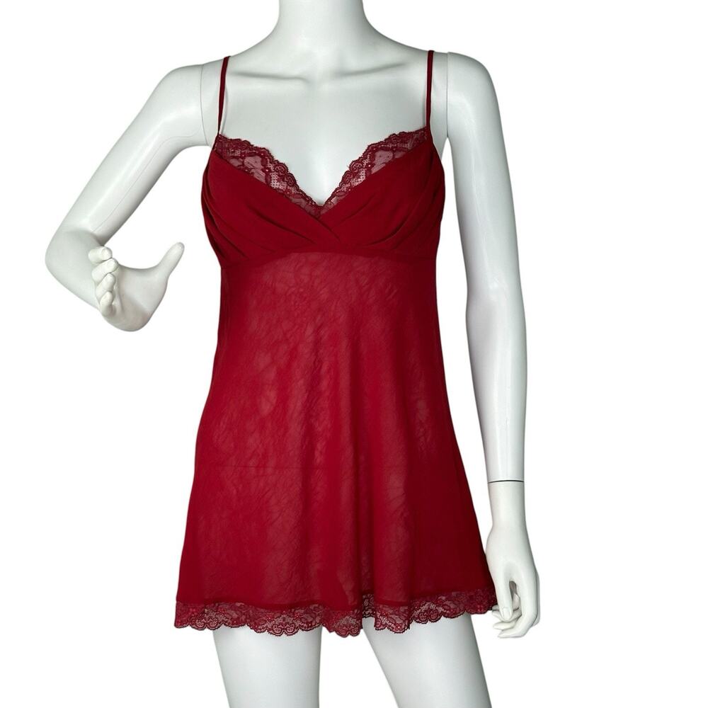Vintage Y2K Victoria’s Secret Babydoll Milkmaid Slip Dress Chiffon Red Size S